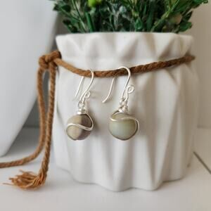 Silver Plated Wire Wrapped Amazonite Earrings, Boho Dangle Earrings